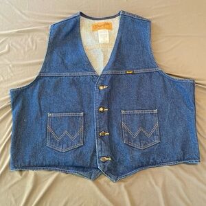 Vintage Wrangler Denim Vest Dark Blue XXL Jean Button Up Cowboy Retro Excellent